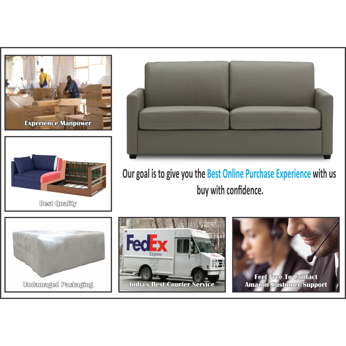 Adorn India Exclusive Flavio Leatherette 3+2 Sofa Set (Grey)