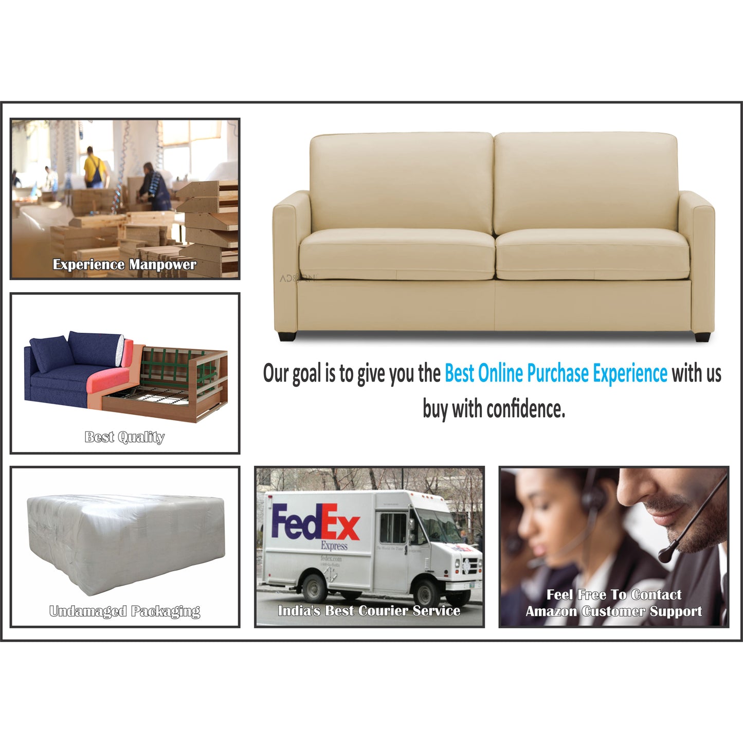 Adorn India Exclusive Flavio Leatherette 3+2 Sofa Set (Beige)