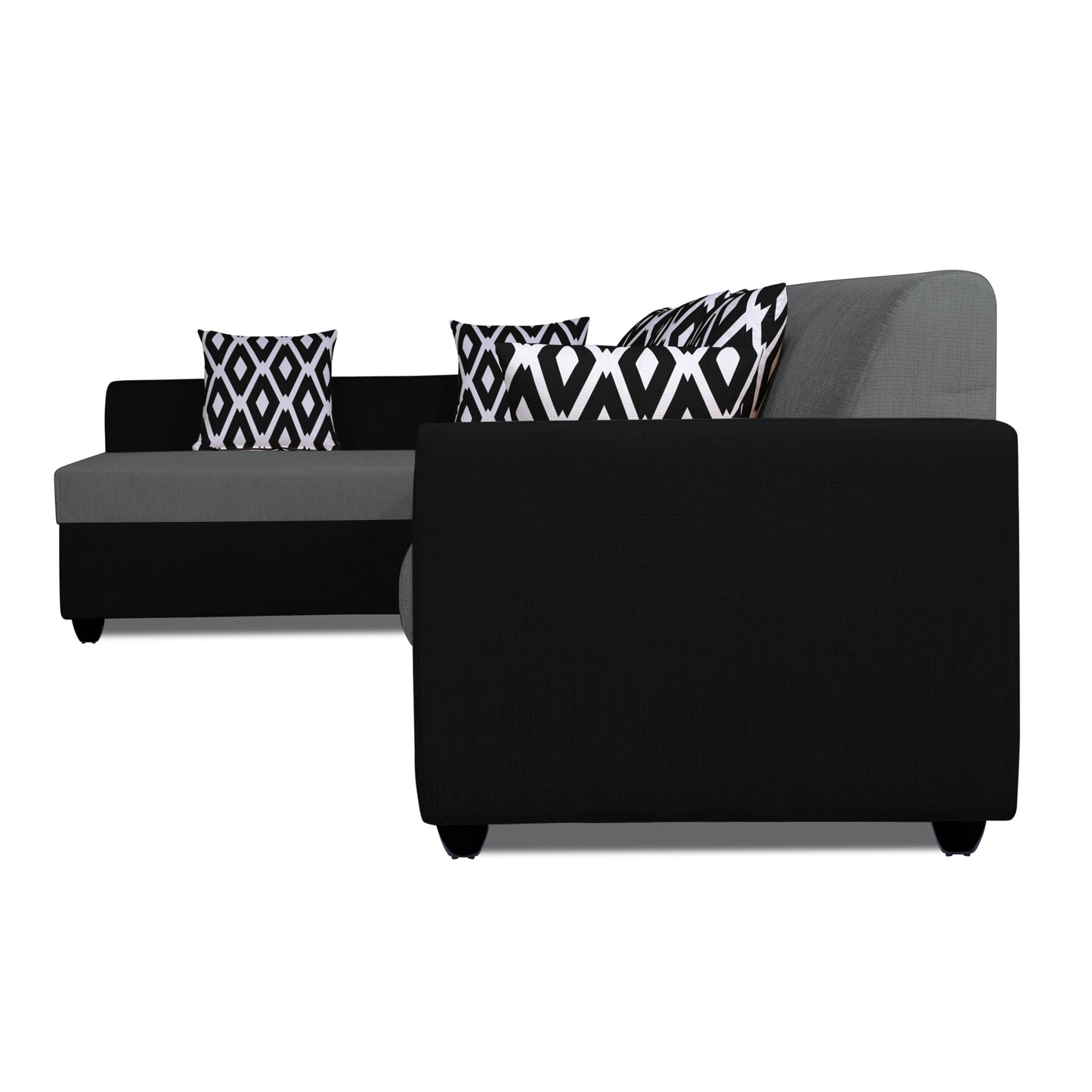 Adorn India Rio High Back L Shape 6 Seater Sofa Set (Left Side Handle) (Grey & Black)