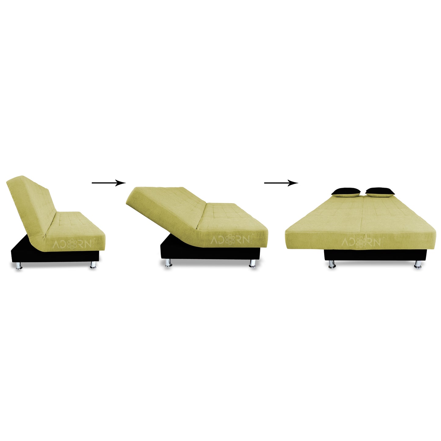 Adorn India Alyssum 3 Seater Sofa Cum Bed (Green & Black)