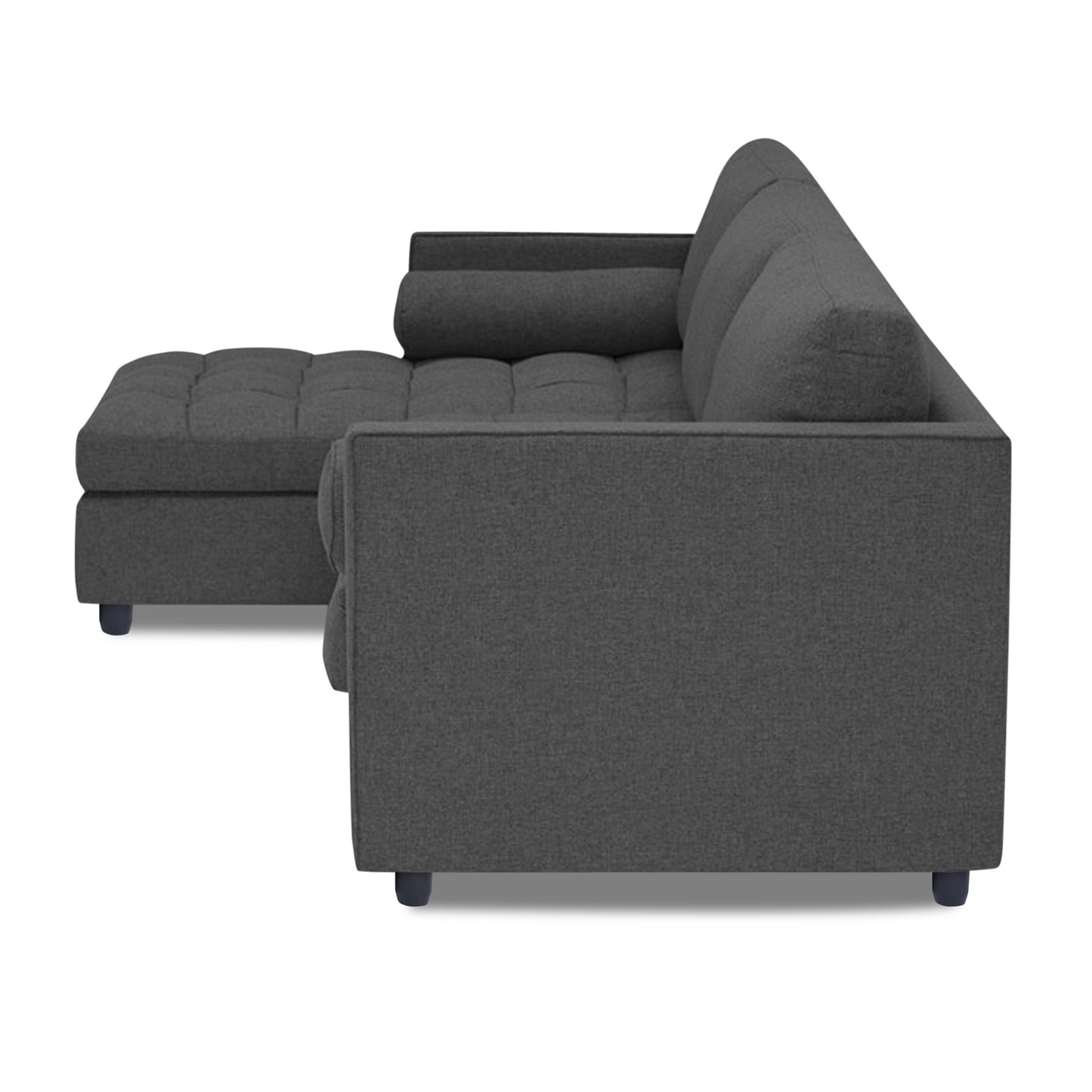 Adorn India Alexander L Shape 7 Seater Sofa Set with Ottoman Puffy LHS (Dark Grey) (3 Year Warranty)