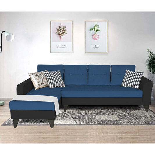 Adorn India Maddox L Shape 6 Seater Sofa Set Tufted Two Tone (Left Hand Side) (Blue & Black)