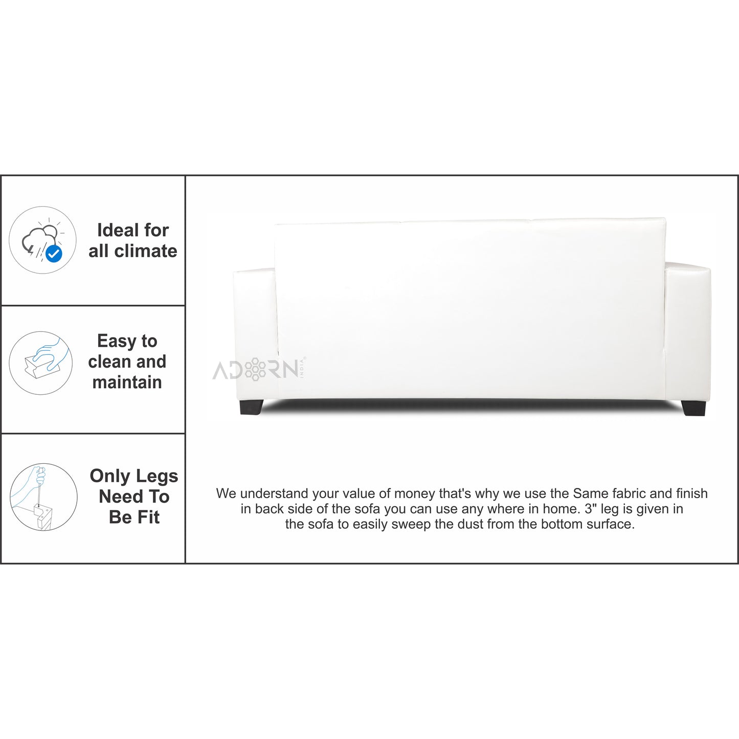 Adorn India Plush Leatherette 3-1-1 Sofa Set (White)