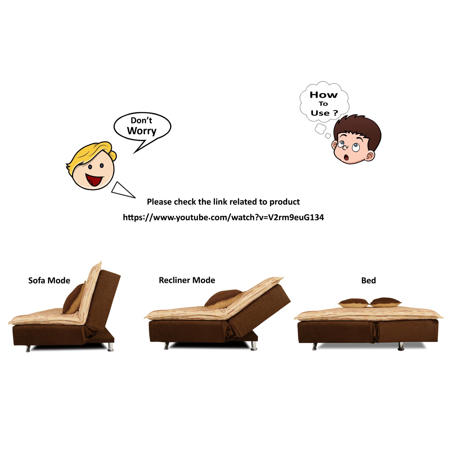 Adorn India Lancia 3 Seater Sofa Cum Bed Digitel Print (Brown & Beige)