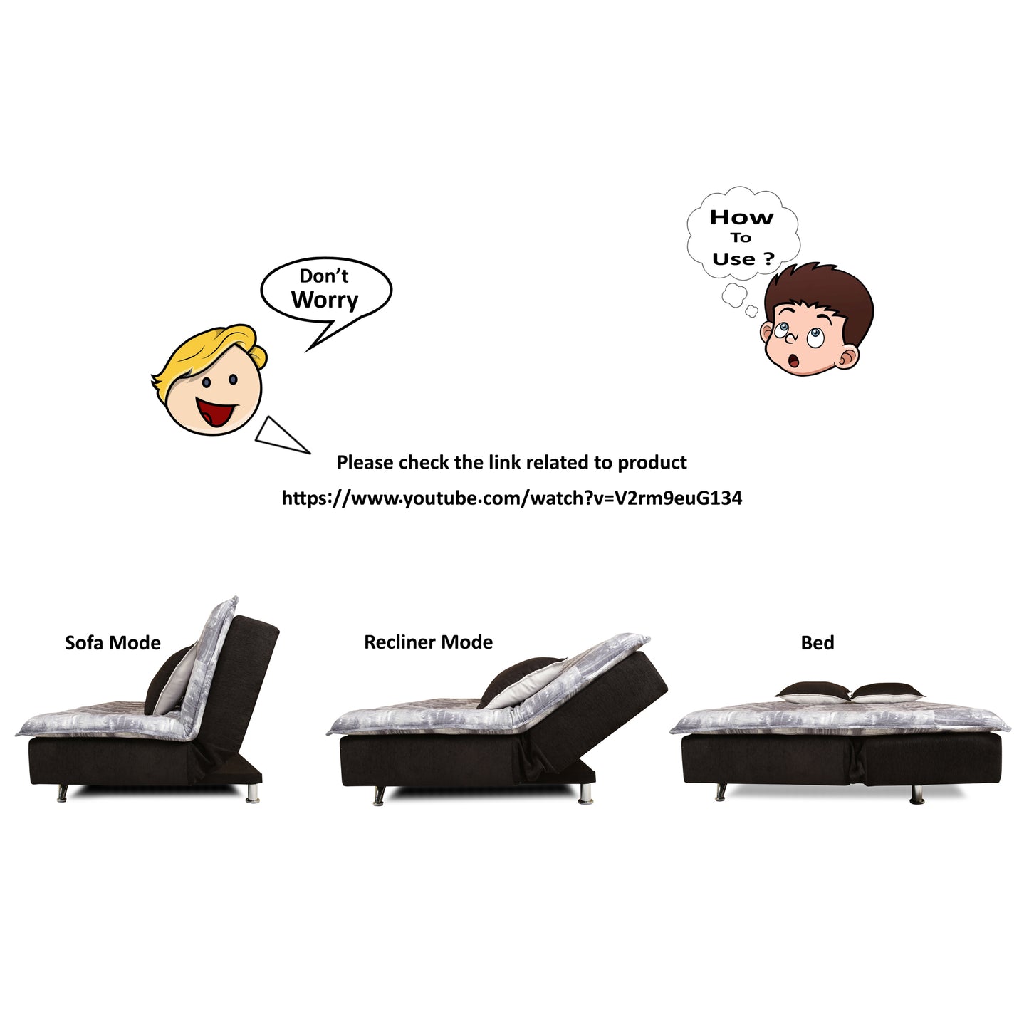 Adorn India Alenza 3 Seater Sofa Cum Bed Digitel Print (Grey)