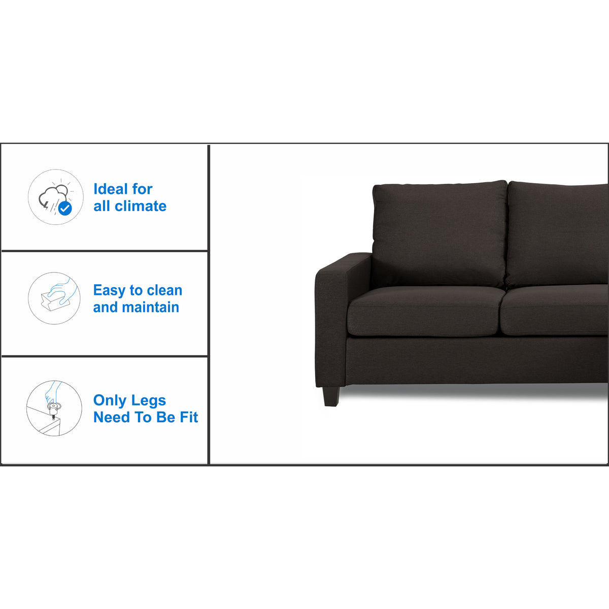 Adorn India Daffodil Three Seater Modular Sofa (Grey), Wood, Foam