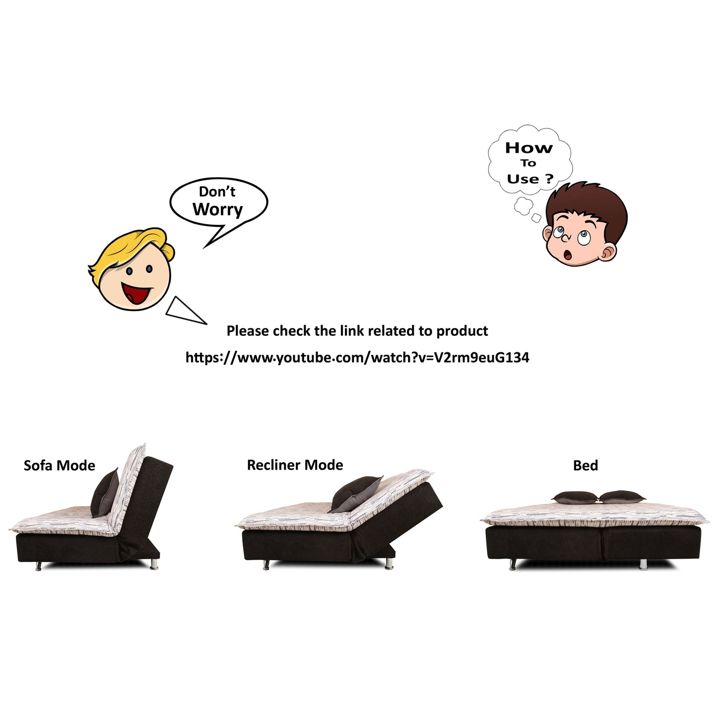 Adorn India Lancia 3 Seater Sofa Cum Bed Digitel Print (Grey & Black)