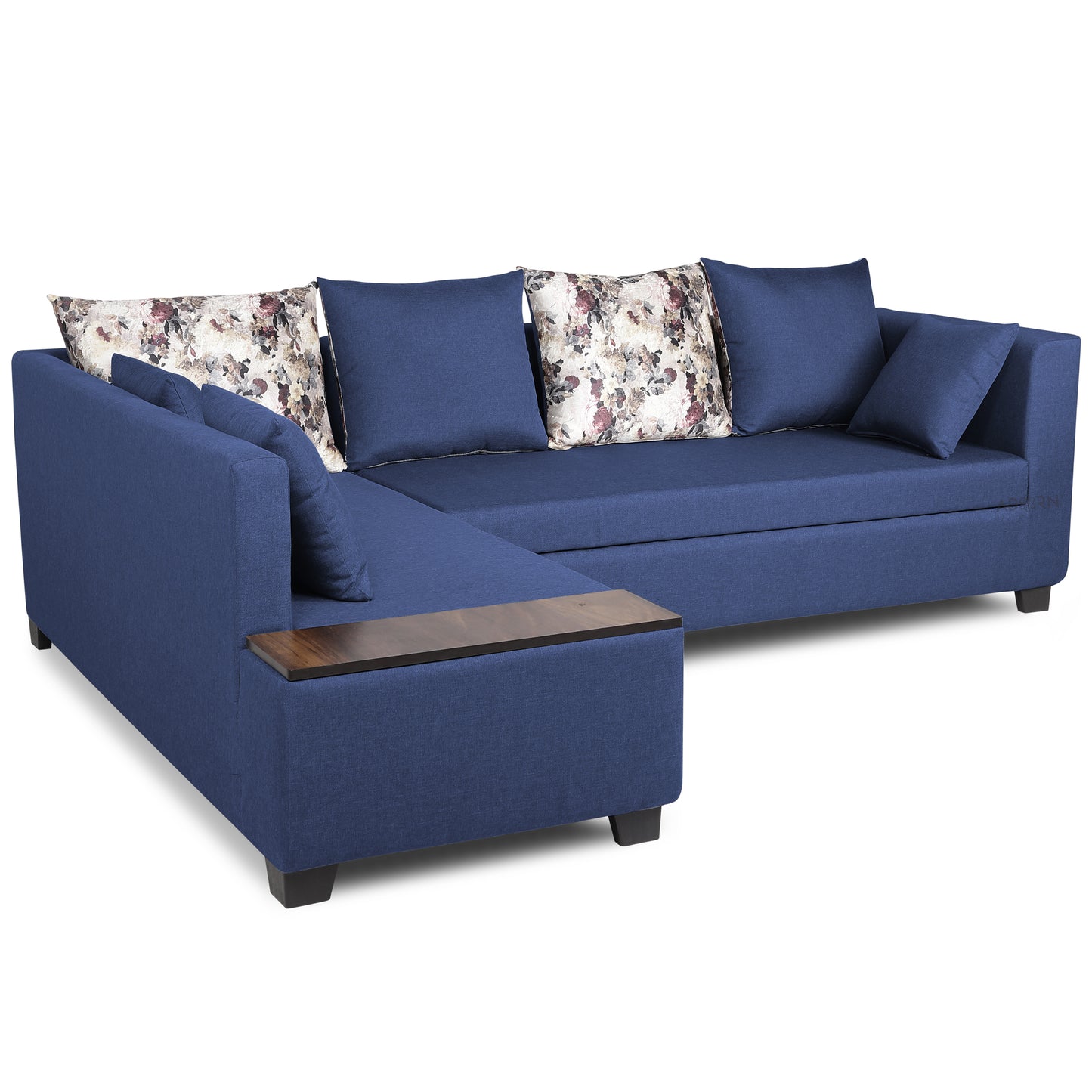 Adorn India Mclain L Shape 6 Seater Sofa (Left Side Handle)(Blue)