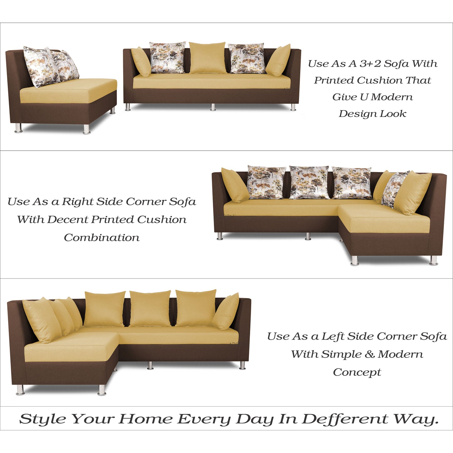 Adorn India Exclusive Two Tone Alica Modular Sofa Set (Wood & Fabric, Brown & Beige)
