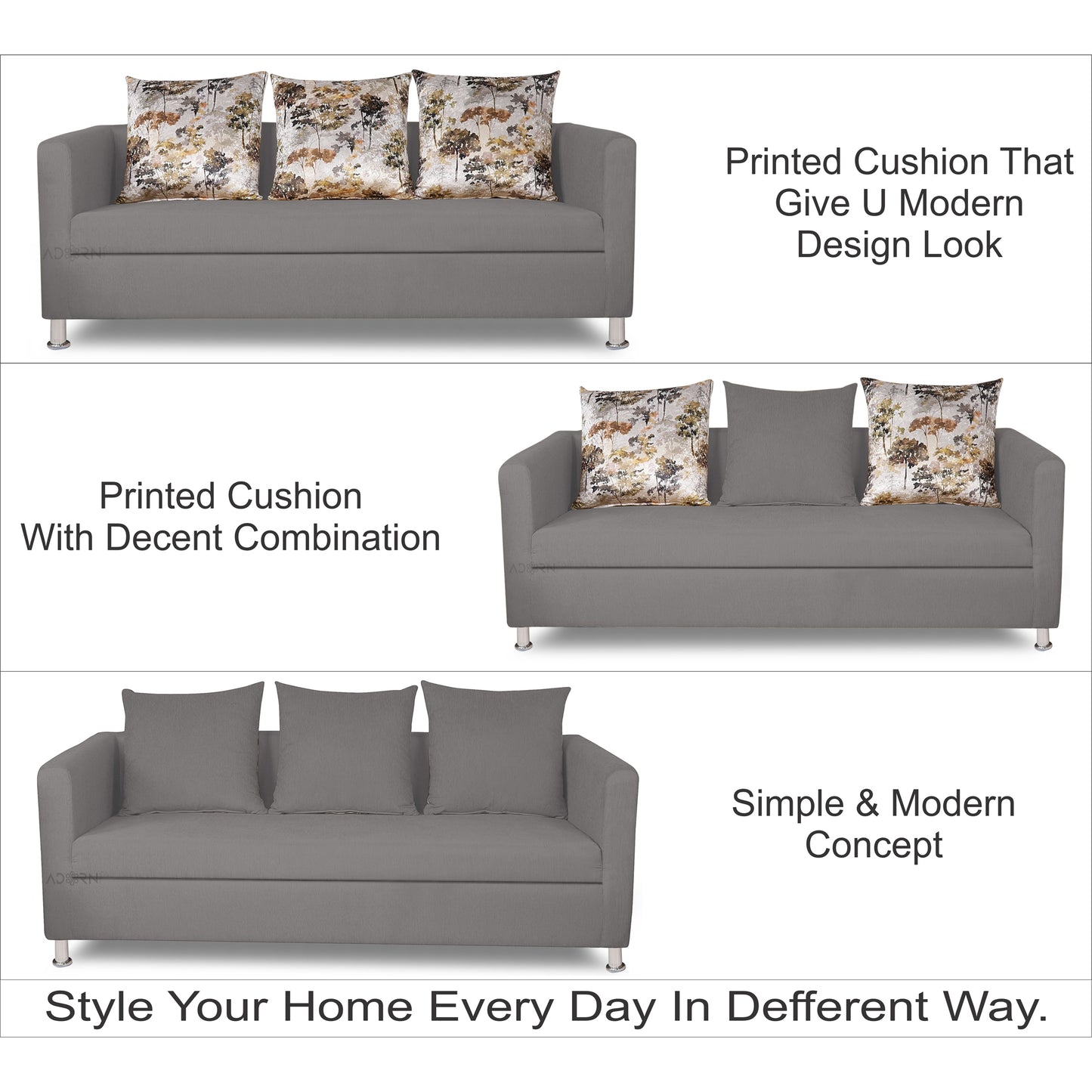 Adorn India Alita 3 Seater Compact Sofa (Light Grey)