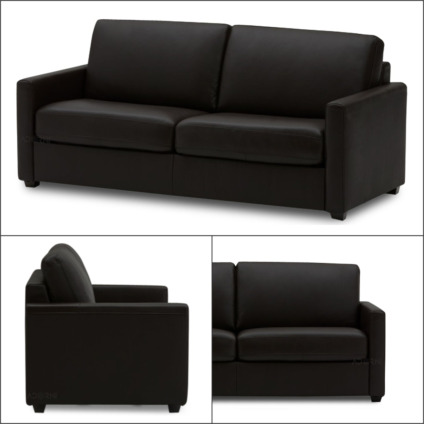 Adorn India Exclusive Flavio Leatherette Three Seater Sofa (Black)