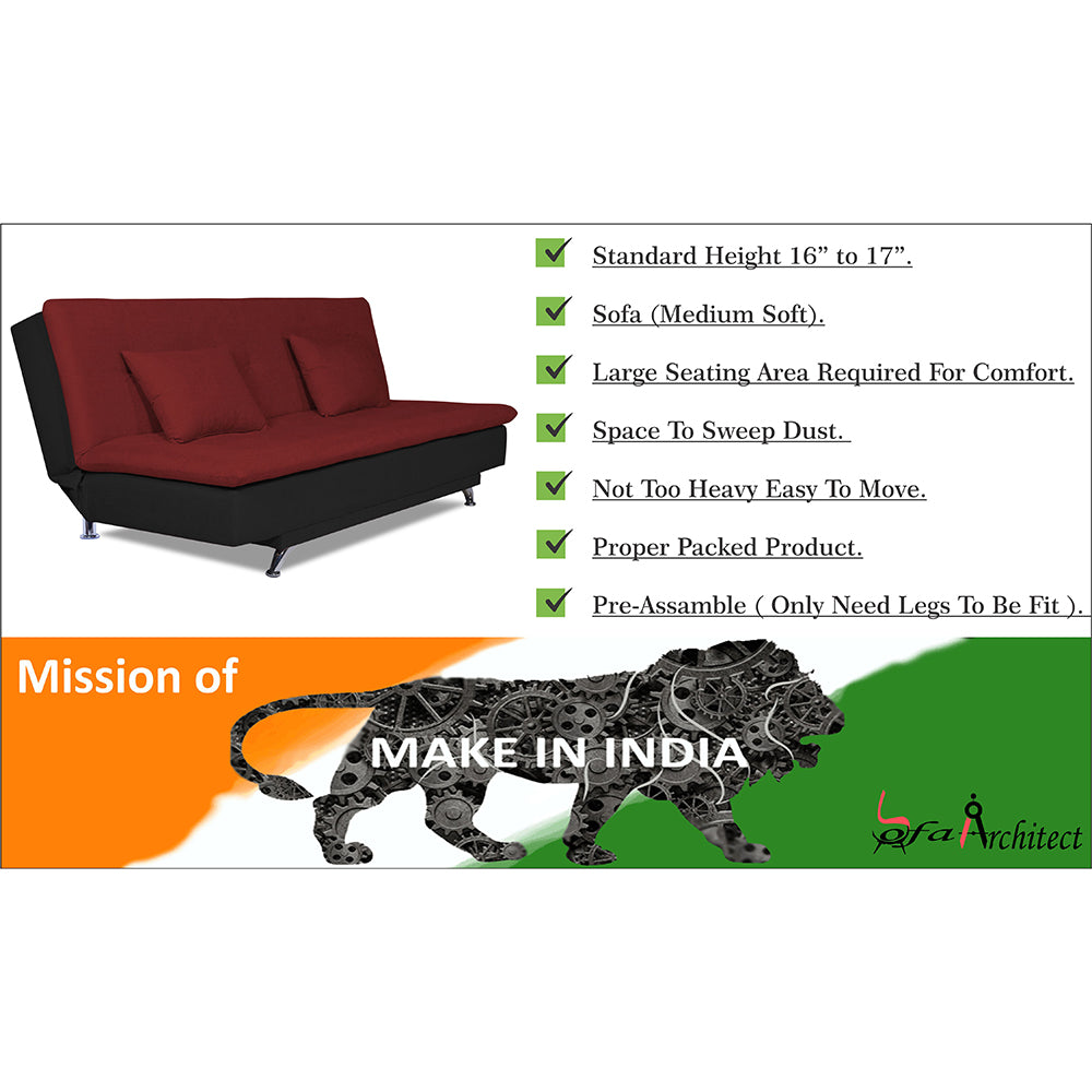 Adorn India Aspen Three Seater Sofa Cum Bed (Maroon & Black)