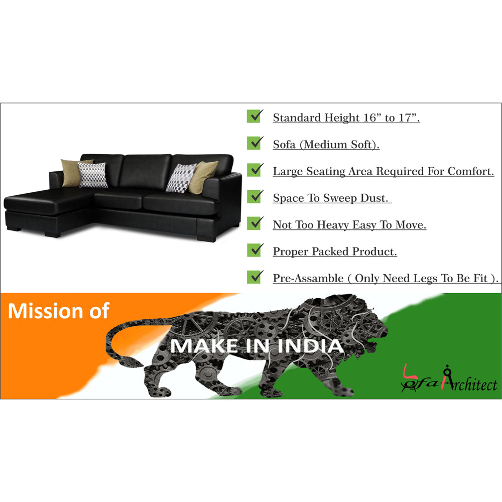 Adorn India Tiverton 6 Seater Corner Sofa Leatherette Left Hand Side (Black)