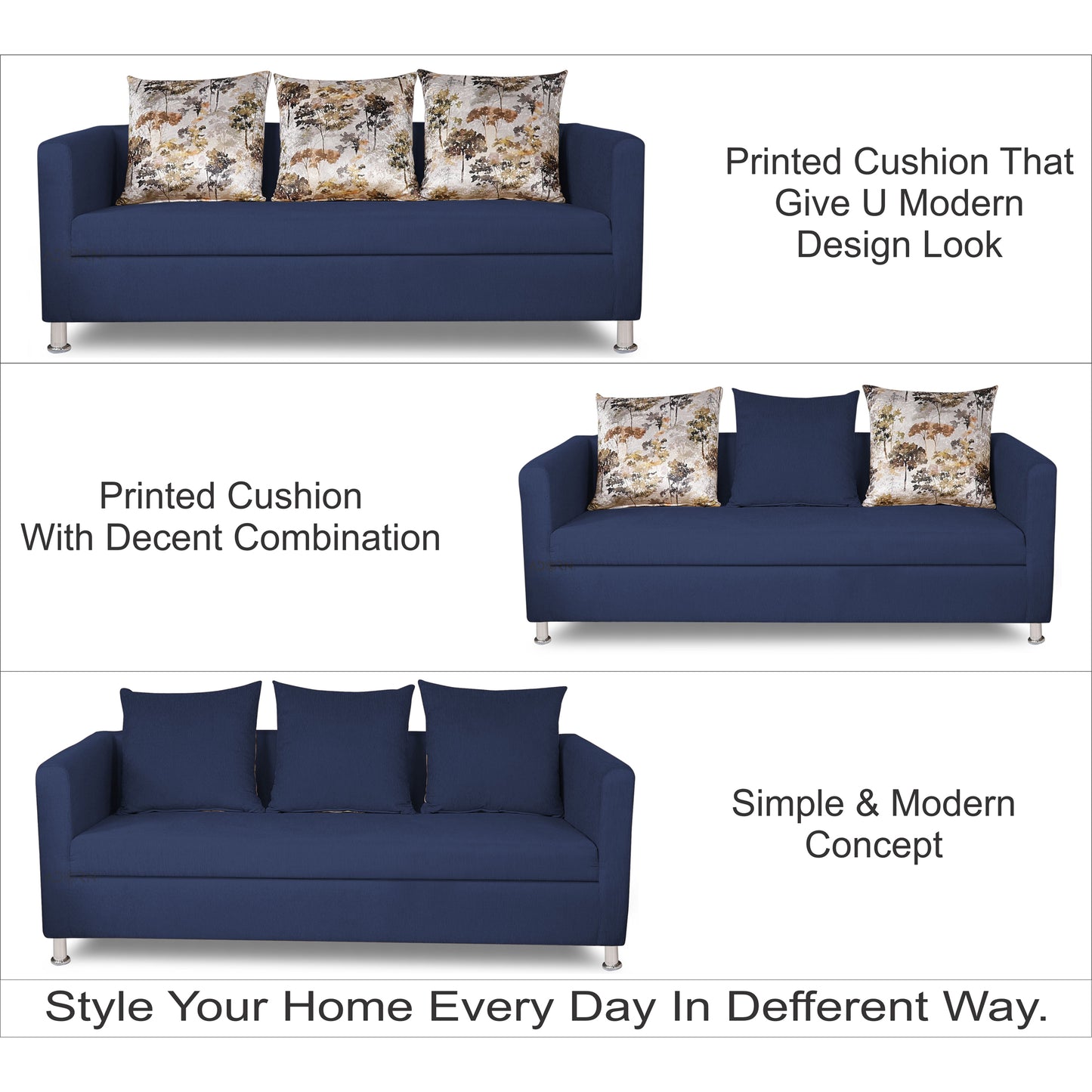 Adorn India Alita 3-1-1 Compact 5 Seater Sofa Set (Blue)