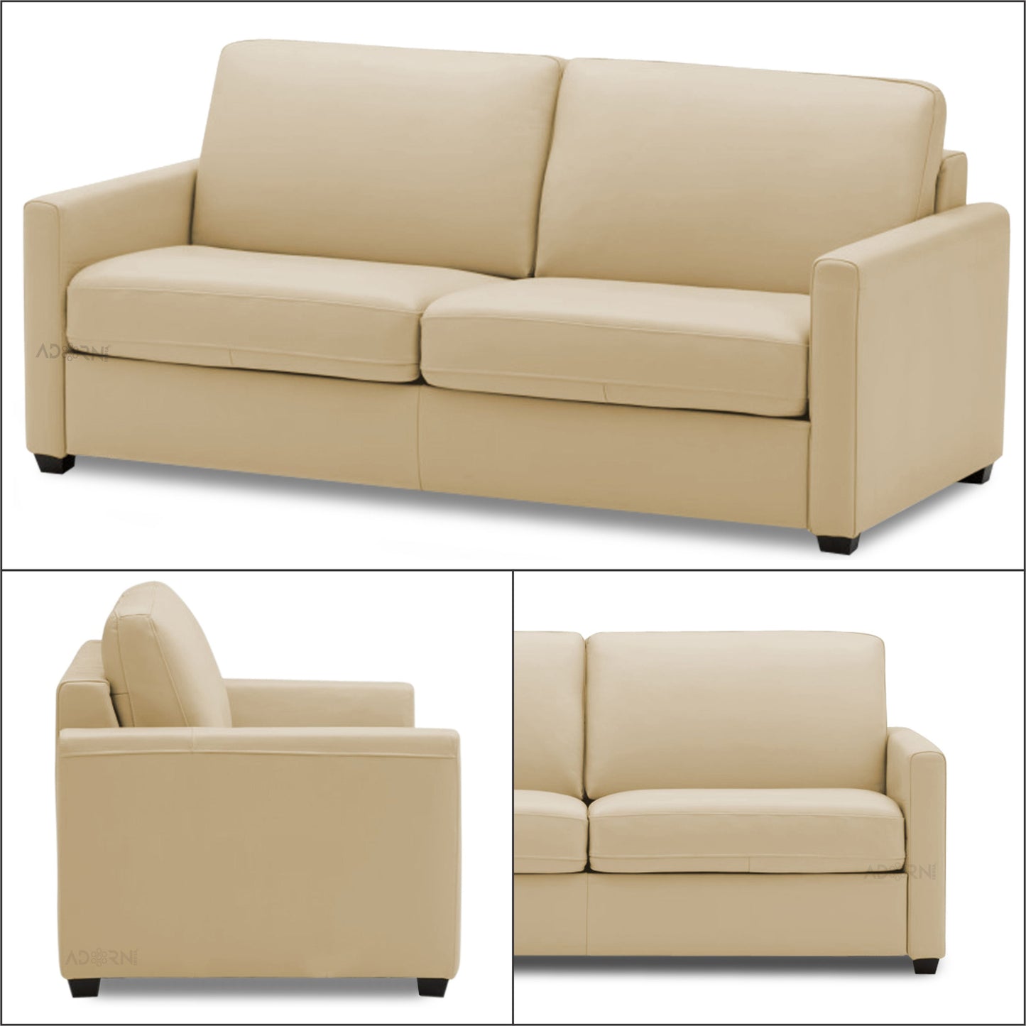 Adorn India Exclusive Flavio Leatherette Three Seater Sofa (Beige)