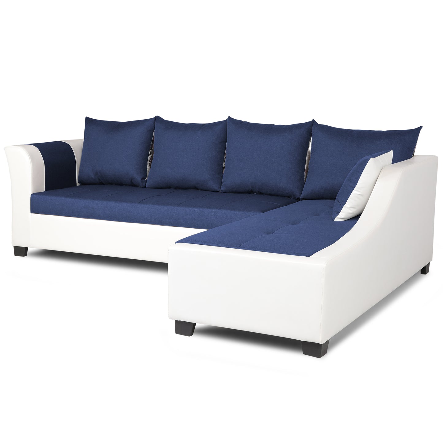 Adorn India Aliana L Shape Leatherette Fabric 6 Seater Sofa (Blue & White)
