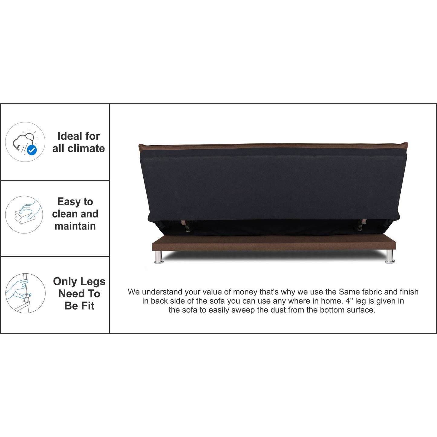 Adorn India Exclusive Two Tone Arden 4 Seater Sofa Cum Bed 4 x 6 (Brown & Black) (3 Year Warranty)