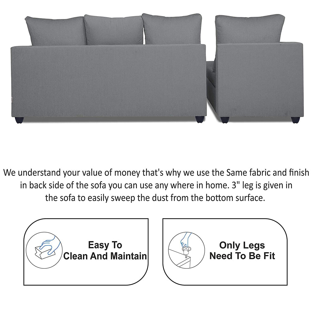 Adorn India Zink Straight line L Shape 6 Seater Sofa Plain Cushion (Left Side Handle)(Grey)