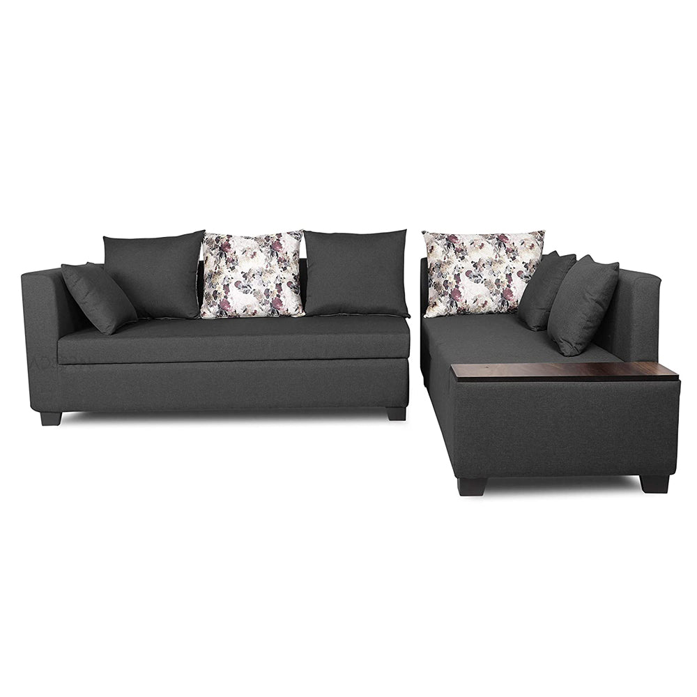 Adorn India Mclain L Shape 6 Seater Sofa (Dark Grey)