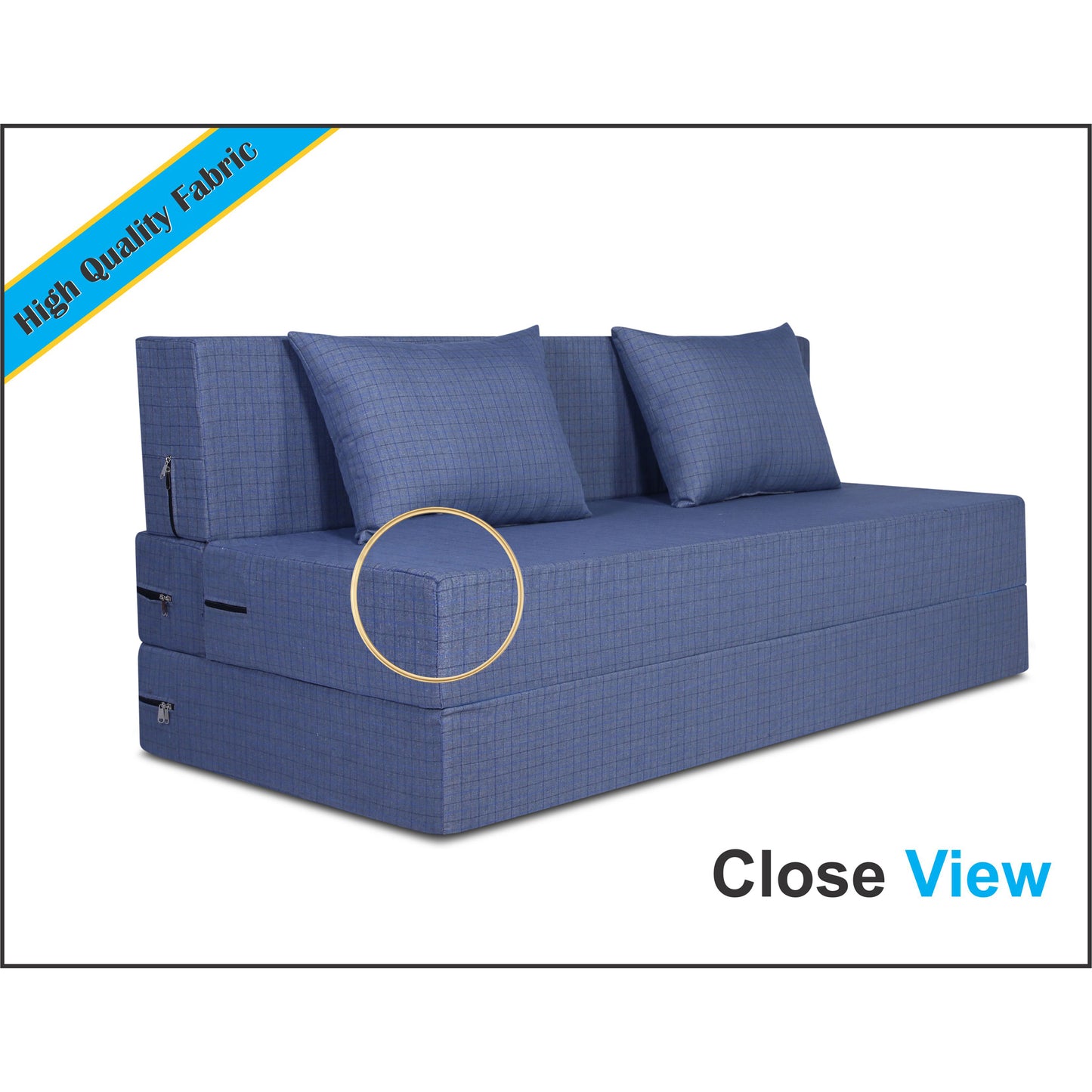 Adorn India Easy Two Seater Sofa Cum Bed Checks Design 4' x 6' (Grey)