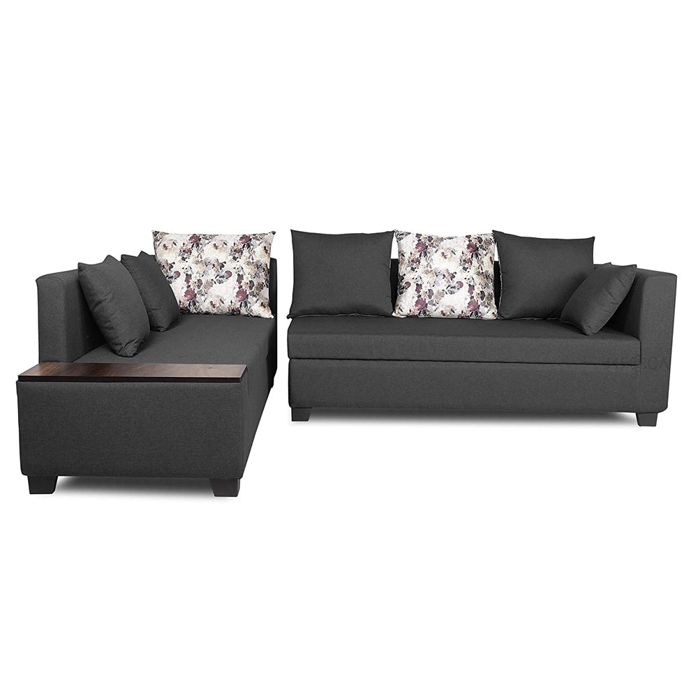 Adorn India Mclain L Shape 6 Seater Sofa (Left Side Handle)(Dark Grey)