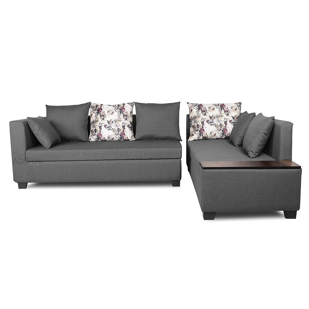 Adorn India Mclain L Shape 6 Seater Sofa (Light Grey)