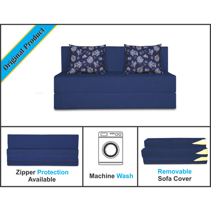 Adorn India Easy Two Seater Sofa Cum Bed Floral '4 x 6' (Blue)