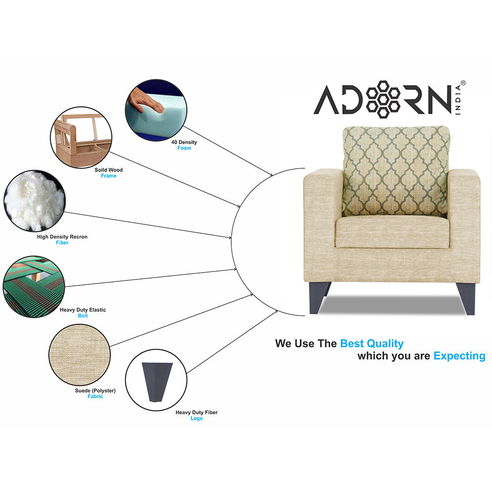 Adorn India Straight line Plus Blossom 1 Seater Sofa (Beige) (3 Year Warranty)