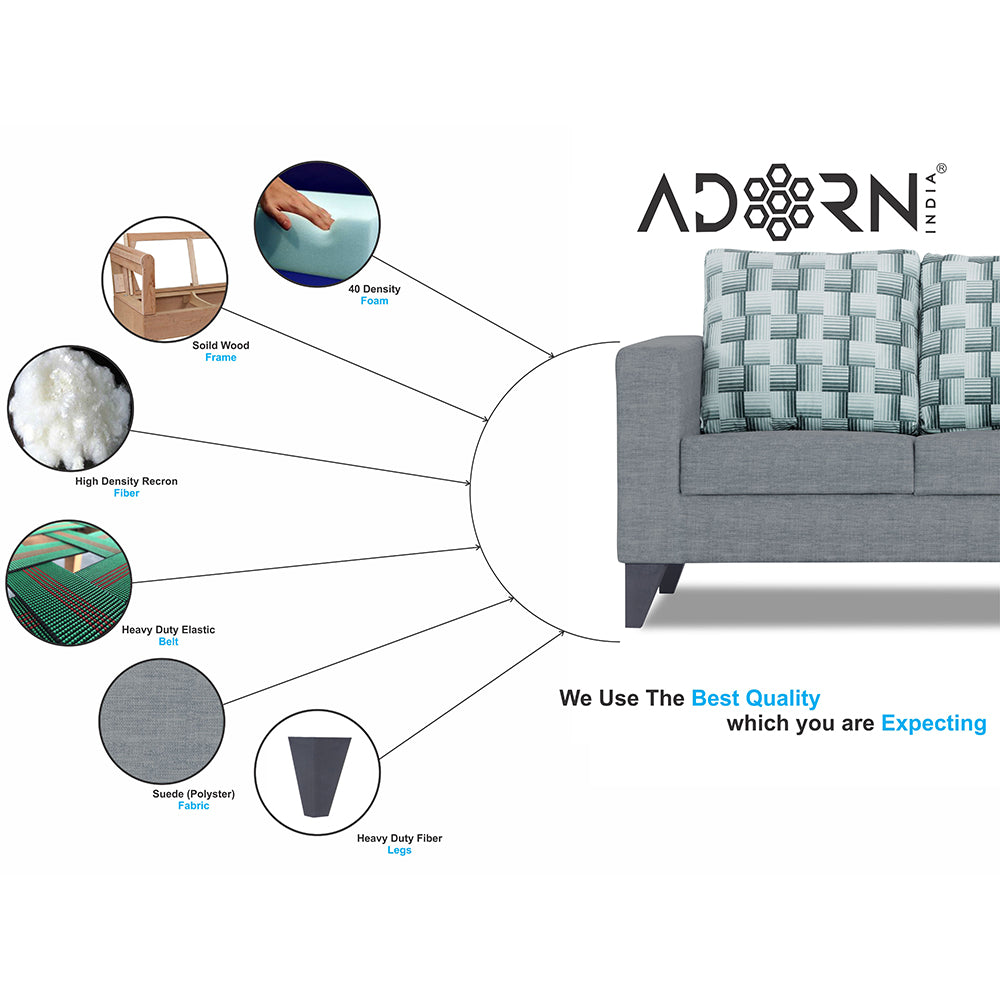Adorn India Straight line Plus Bricks 2 Seater Sofa (Grey) (3 Year Warranty)