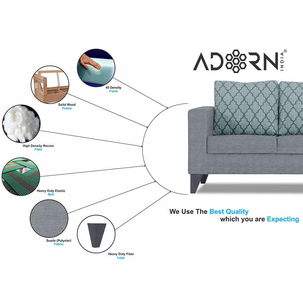 Adorn India Straight line Plus Blossom 3 Seater Sofa (Grey) (3 Year Warranty)