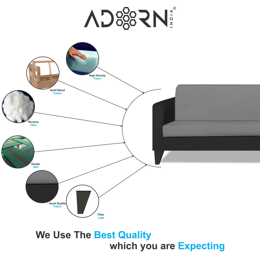 Adorn India Aladra L Shape Decent 5 Seater Sofa Set RHS (Grey & Black) (3 Year Warranty)