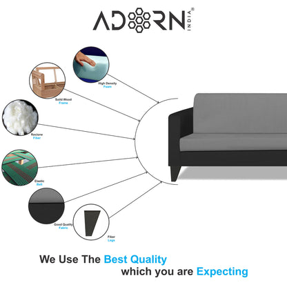 Adorn India Aladra L Shape Decent 5 Seater Sofa Set (Right Hand Side) (Grey & Black)