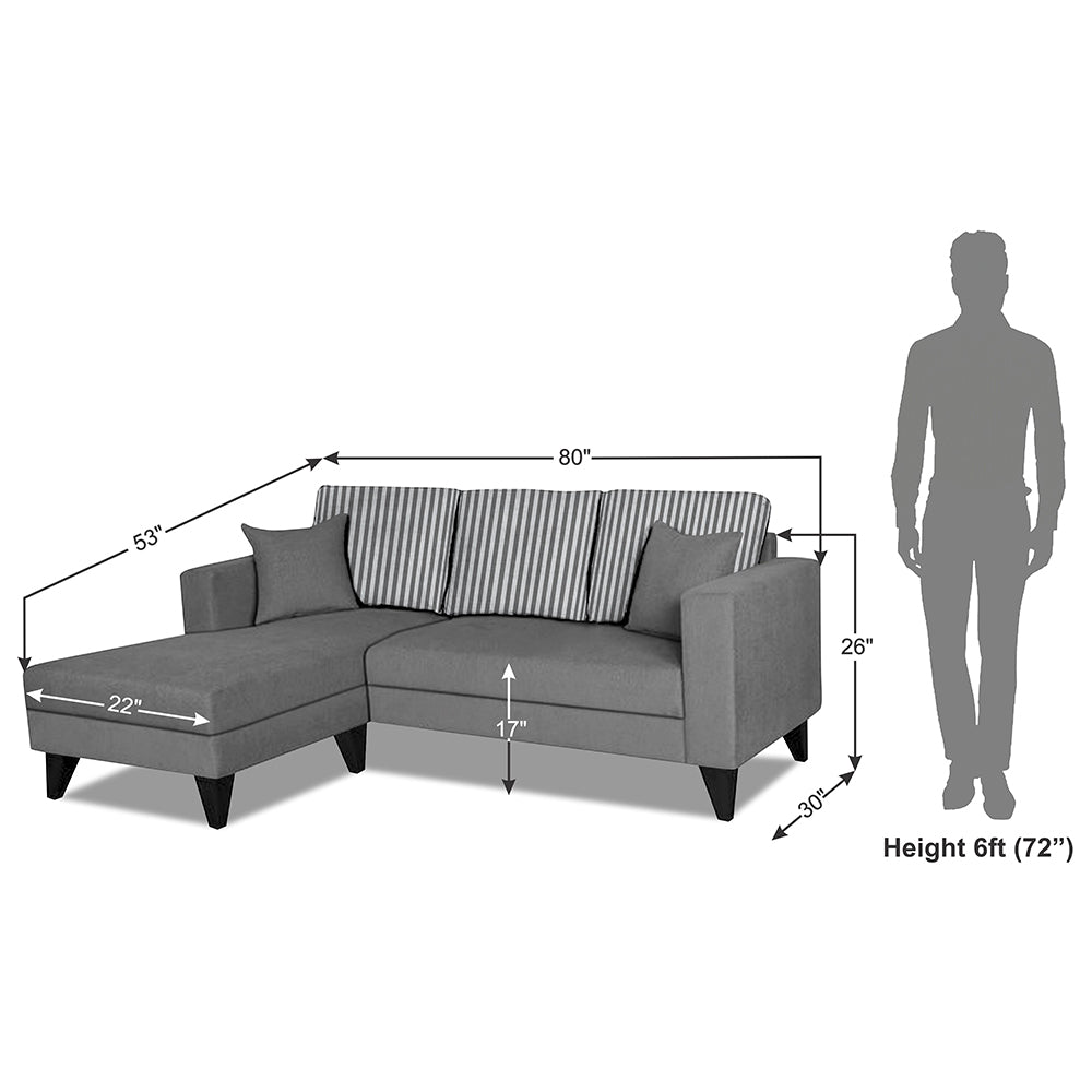 Adorn India Hector Stripes L Shape 4 Seater Sofa Set (Left Hand Side) (Grey) Martin Plus (3 Year Warranty)