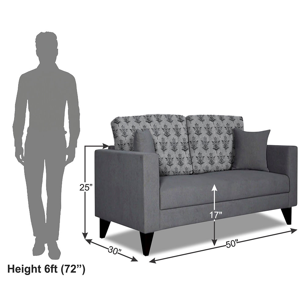 Adorn India Parker Leaf 2 Seater Sofa (Grey) Martin Plus (3 Year Warranty)