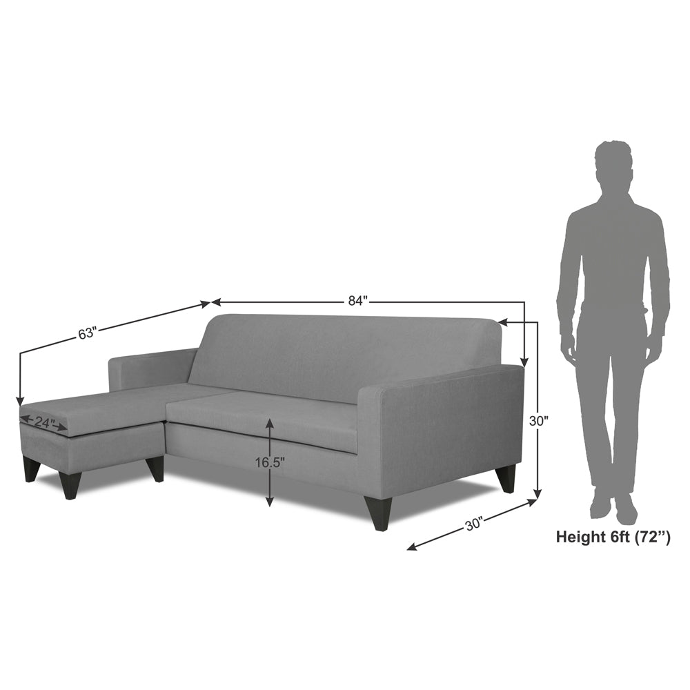 Adorn India Aladra L Shape Decent 5 Seater Sofa Set (Left Hand Side) (Grey)