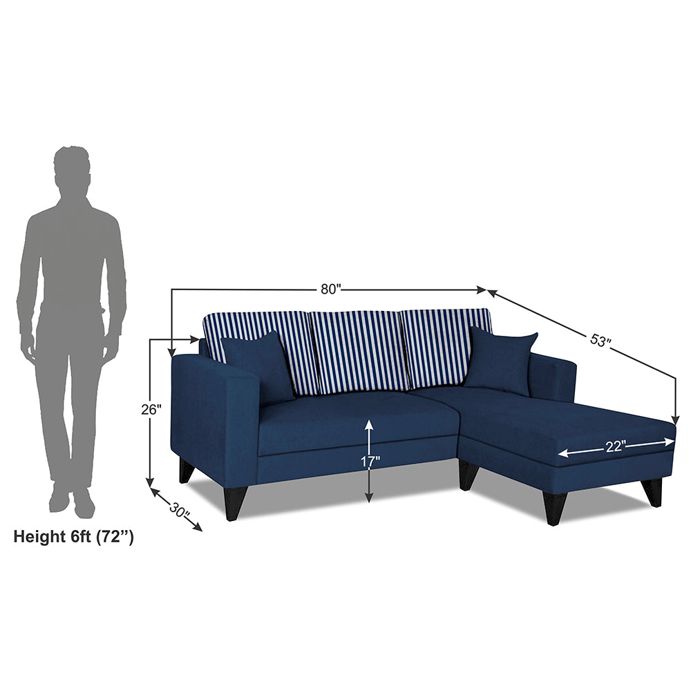 Adorn India Hector Stripes L Shape 4 Seater Sofa Set (Right Hand Side, Blue) Martin Plus (3 Year Warranty)
