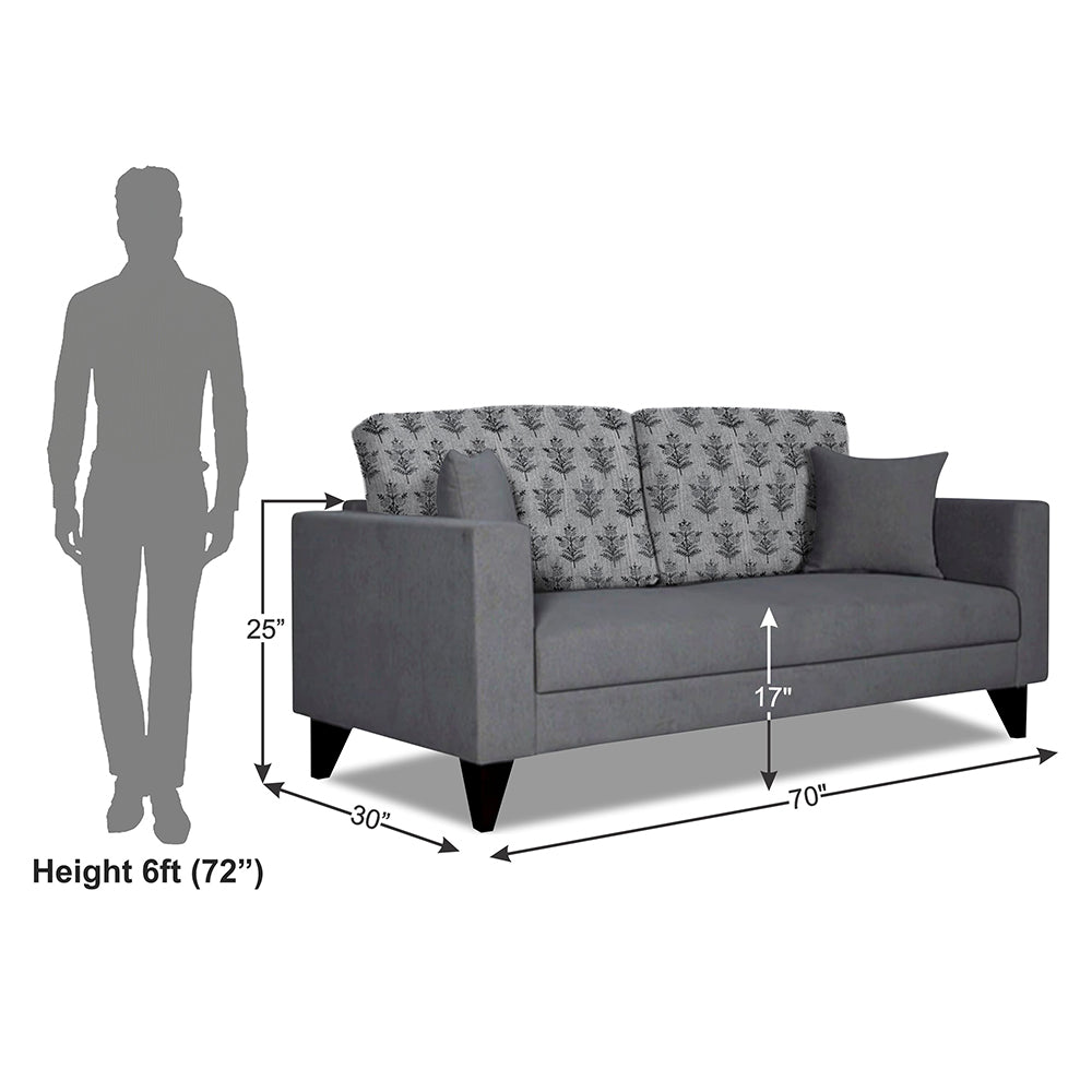 Adorn India Parker Leaf 3 Seater Sofa (Grey) Martin Plus (3 Year Warranty)