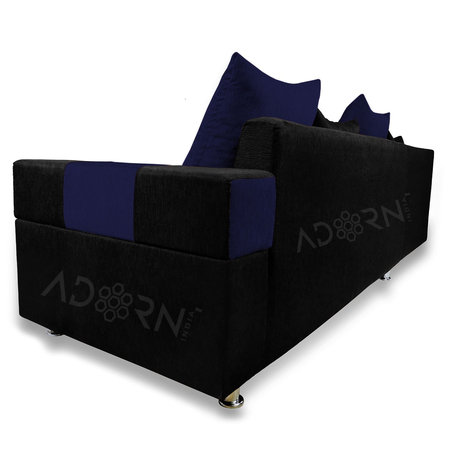 Adorn India Adillac 6 Seater Corner Sofa(Left Side Handle)(Dark Blue & Black)