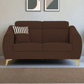Adorn India Premium Luster Plus 2 Seater Sofa | Velvet Suede Fabric | 3-Year Warranty | Color Brown with Golden Legs & Striped Pattern Cushion