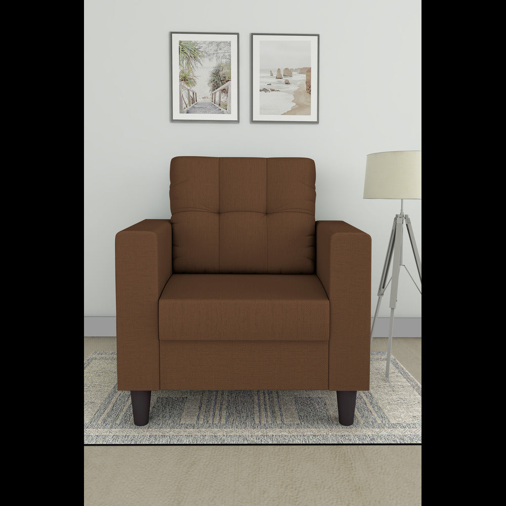 Adorn India Darcy 1 Seater Sofa (Brown) (3 Year Warranty)