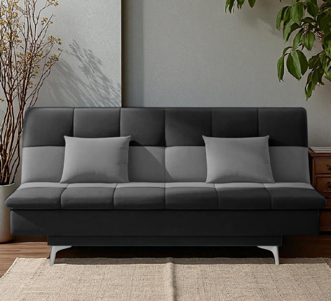 Adorn India Premium New Aspen 3 Seater Sofa Cum Bed 4X6 Velvet Suede with 2 Cushions (Color Dark Grey & Grey) and Suitable for All Indoor, with 3 Years Warranty