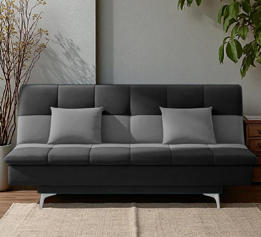 Adorn India Premium New Aspen 3 Seater Sofa Cum Bed 4X6 Velvet Suede with 2 Cushions (Color Dark Grey & Grey) and Suitable for All Indoor, with 3 Years Warranty