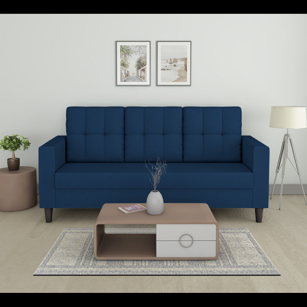 Adorn India Darcy 3 Seater Sofa (Blue) (3 Year Warranty)