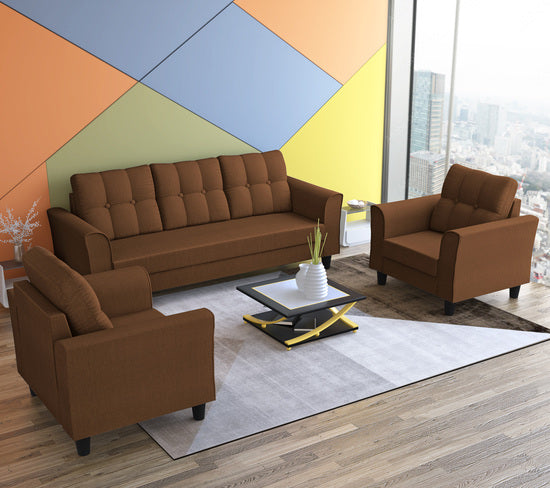 Adorn India Maddox Tufted 3-1-1 5 Seater Sofa Set (Brown) (3 Year Warranty)