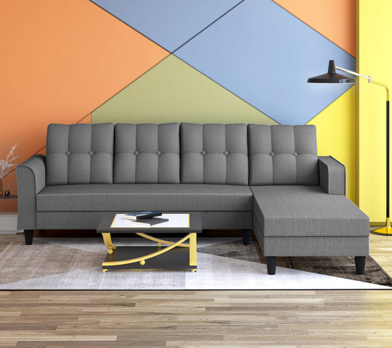 Adorn India Maddox Tufted L Shape 6 Seater Sofa Set RHS (Grey) (3 Year Warranty)