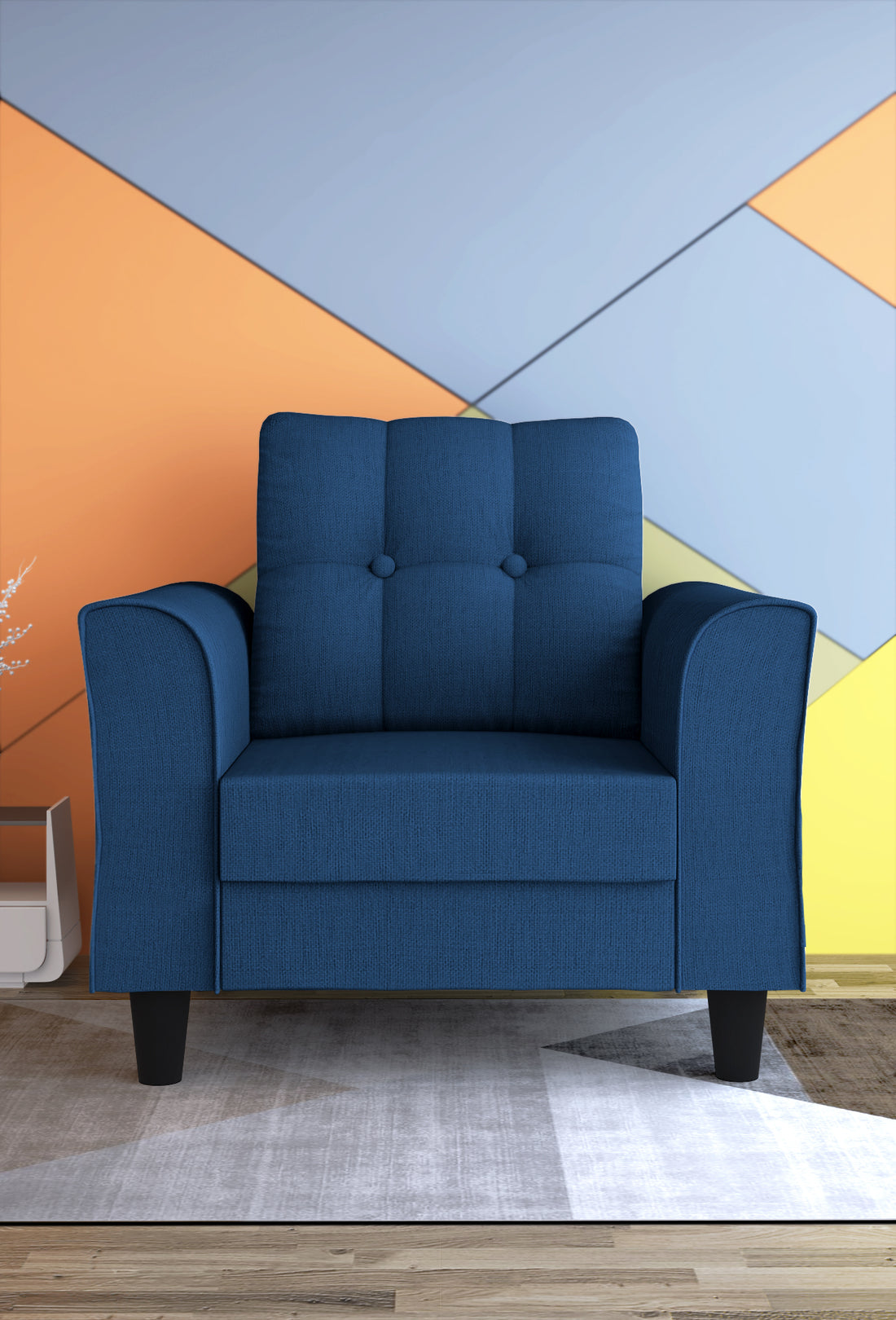 Adorn India Maddox Tufted 1 Seater Sofa (Blue) (3 Year Warranty)