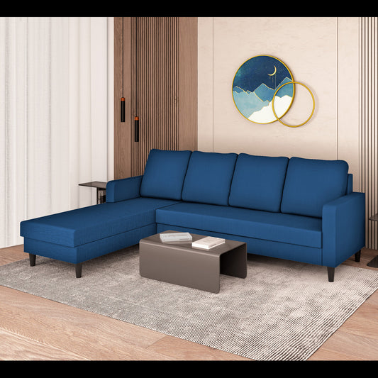 Adorn India Chandler Plain L Shape 6 Seater Sofa Set Lhs (Blue) (3 Year Warranty)