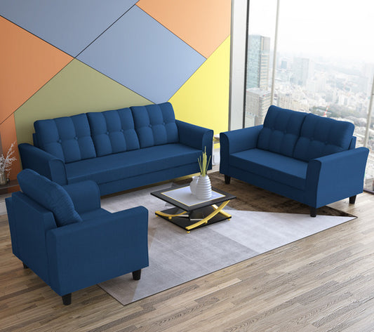 Adorn India Maddox 6 Seater 3+2+1 Sofa Set (Blue)