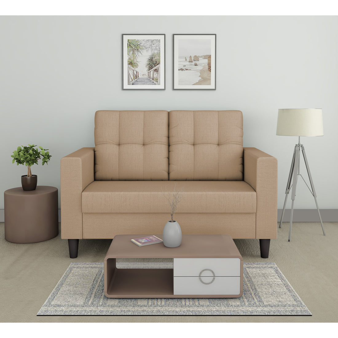 Adorn India Darcy 2 Seater Sofa (Beige) (3 Year Warranty)