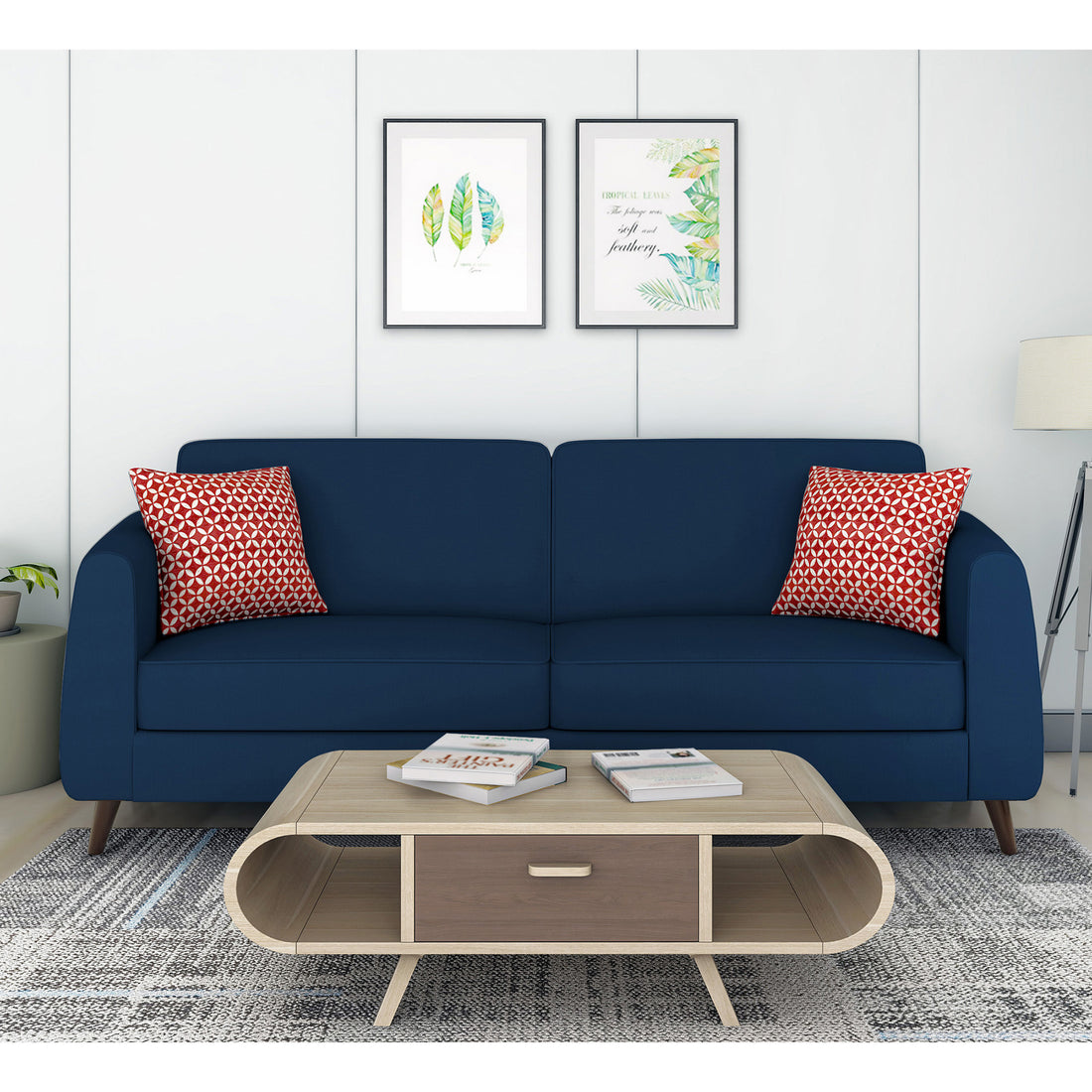 Adorn India Harlem 3 Seater Sofa (Blue) (3 Year Warranty)